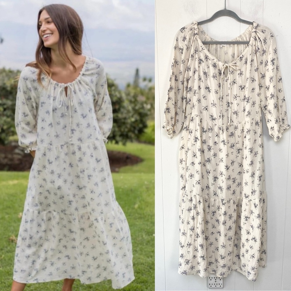 Neuflora Midi Dress in Cream and Blue